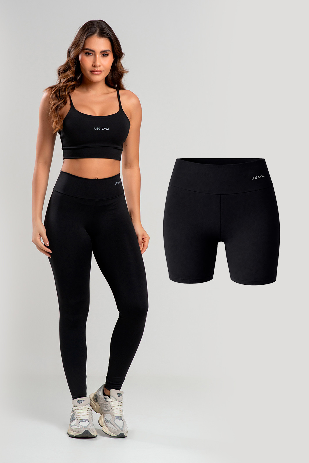 Kit Feminino Fitness Legging + Short + Top Preto