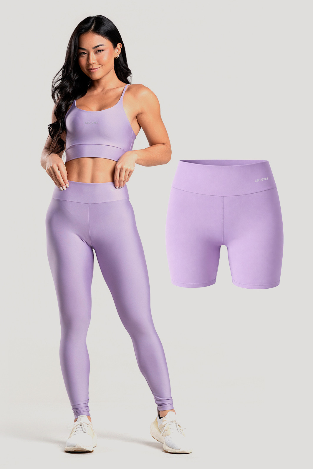 Kit Feminino Fitness Legging + Short + Top Lilás