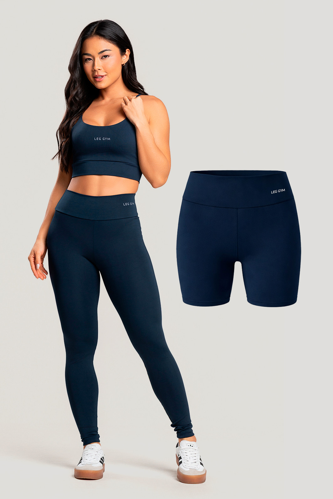 Kit Feminino Fitness Legging + Short + Top Marinho