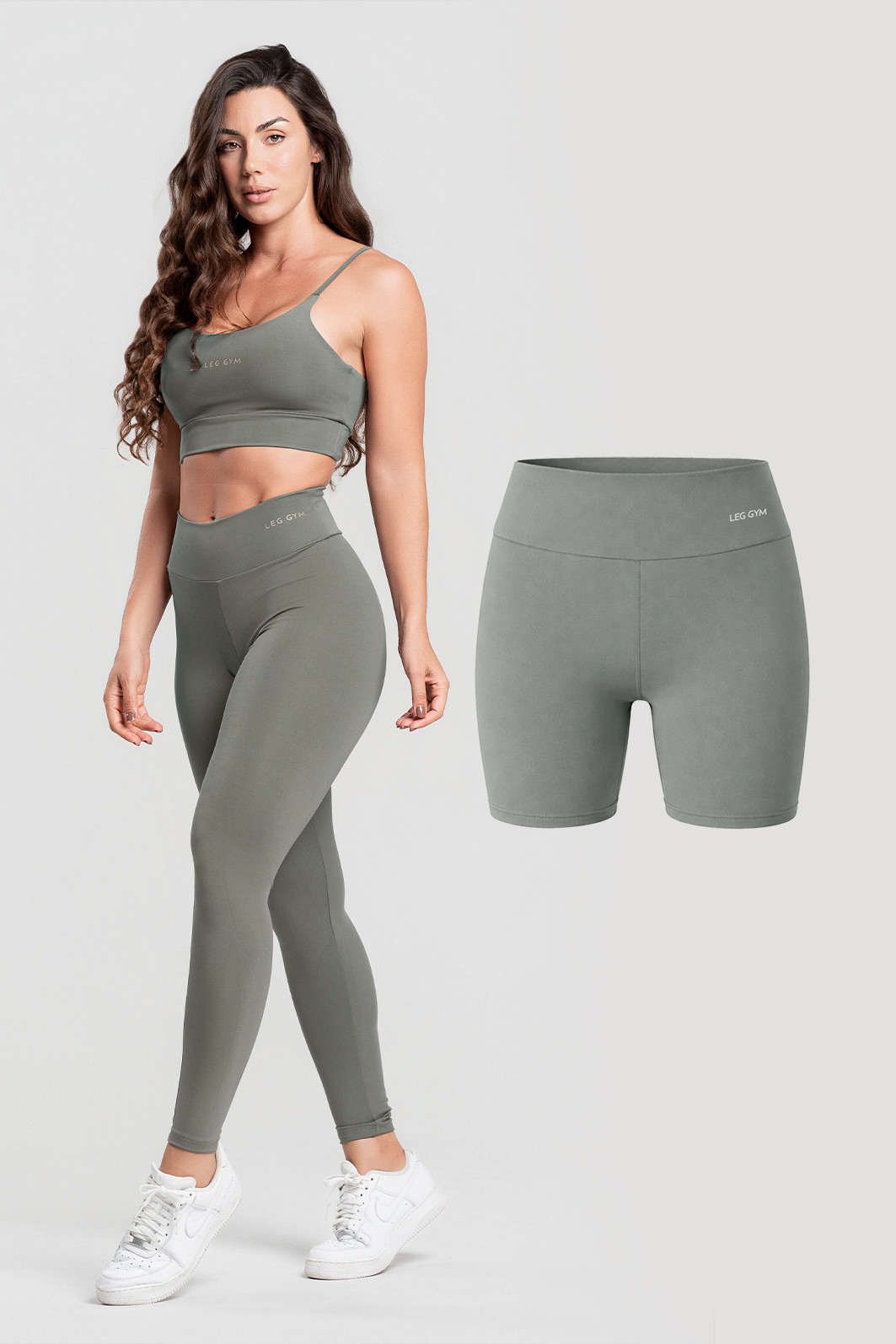 Kit Feminino Fitness Legging + Short + Top Chumbo