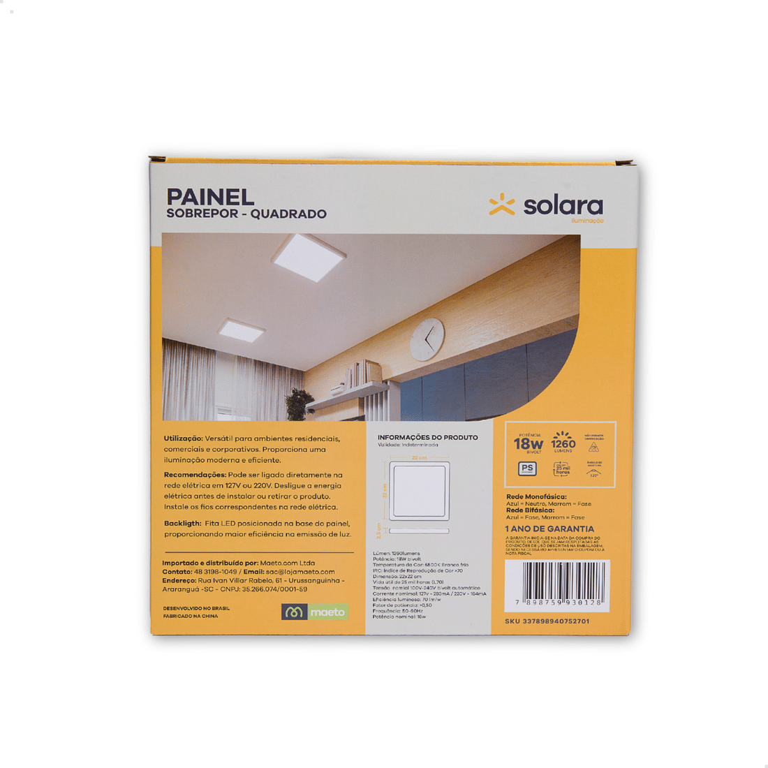 Combo 10 Plafons LED Quadrados Sobrepor 18W Solara Combo 10 Plafons LED Quadrados Sobrepor 18W Solara