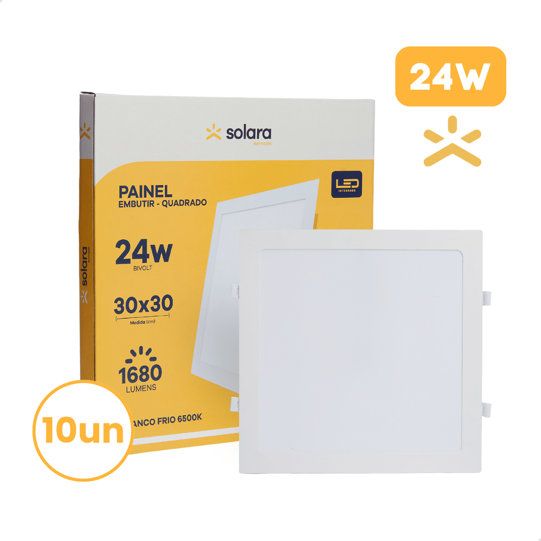 Combo 10 Painéis Plafon LED Embutir 24W Solara Combo 10 Painéis Plafon LED Embutir 24W Solara