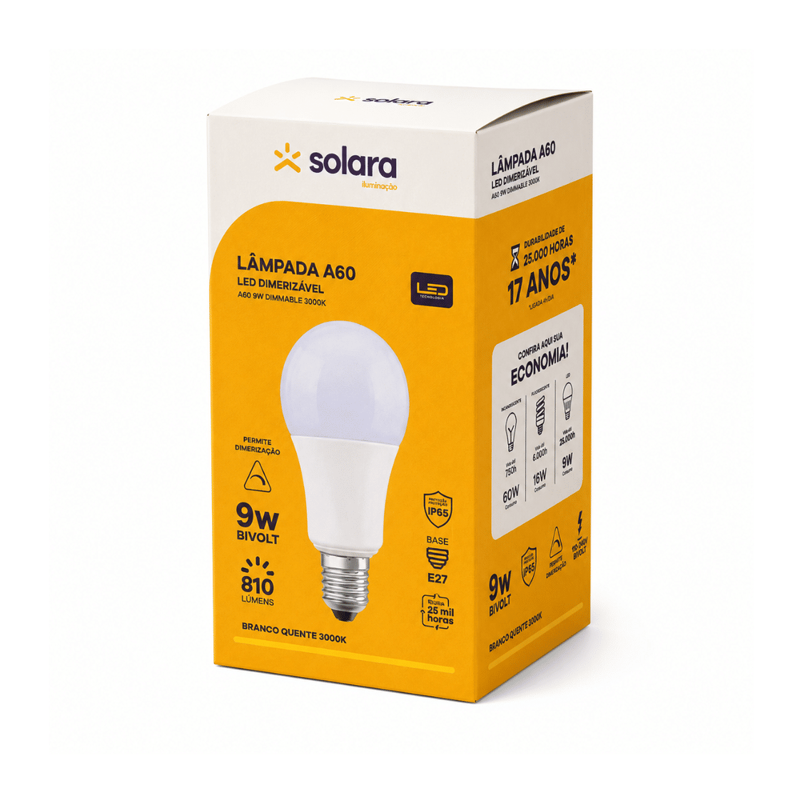 Lâmpada LED Dimerizável A60 9W – 810 Lúmens 127/240V IP65 - Solara Lâmpada LED Dimerizável A60 9W – 810 Lúmens 127/240V IP65 - Solara