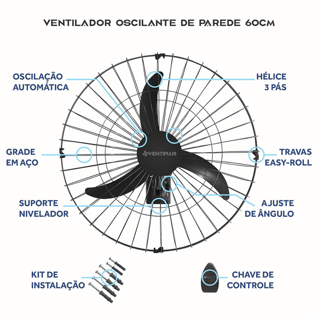 VENTILADOR OSC DE PAREDE 60 CM LIGHT 147W - MAETO VENTILADOR OSC DE PAREDE 60 CM LIGHT 147W - MAETO