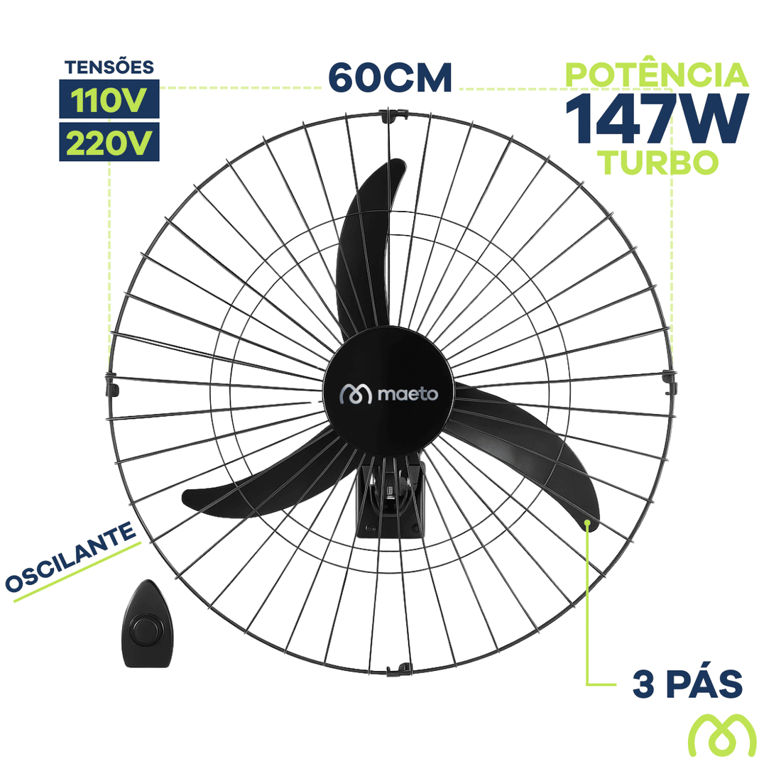 VENTILADOR OSC DE PAREDE 60 CM LIGHT 147W - MAETO VENTILADOR OSC DE PAREDE 60 CM LIGHT 147W - MAETO