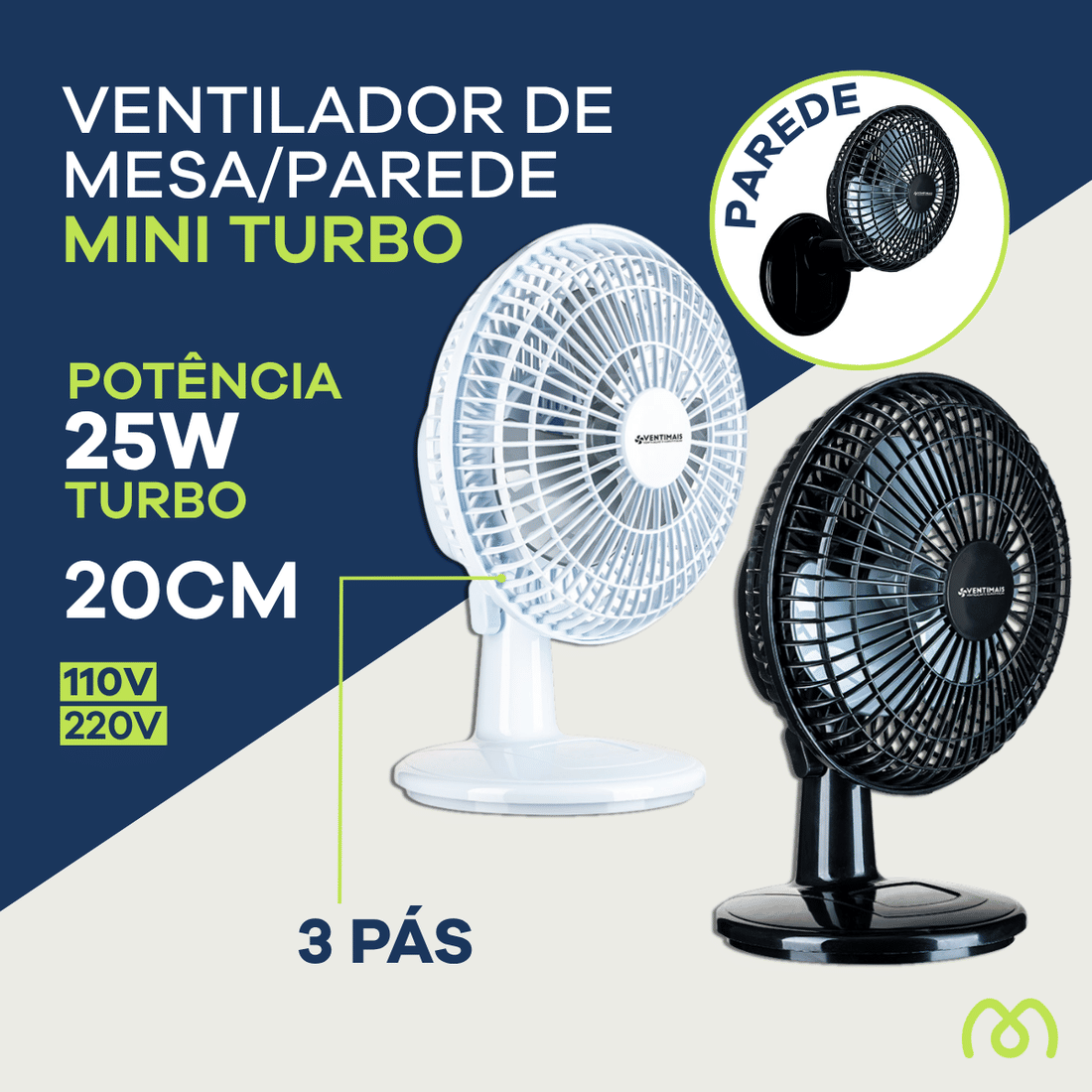 VENTILADOR MINI TURBO 20CM BRANCO/PRATA - VENTIMAIS