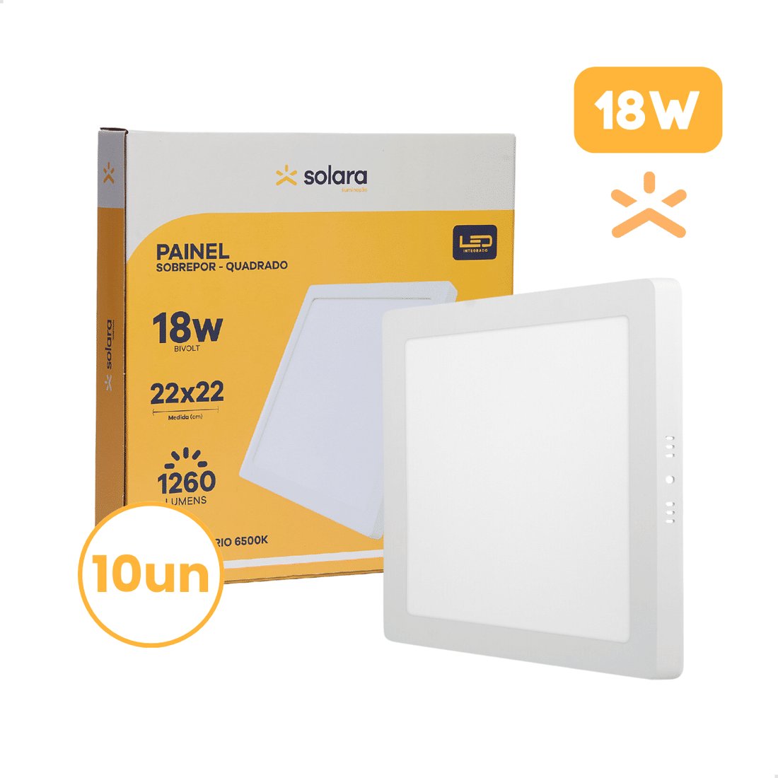 Combo 10 Plafons LED Quadrados Sobrepor 18W Solara Combo 10 Plafons LED Quadrados Sobrepor 18W Solara