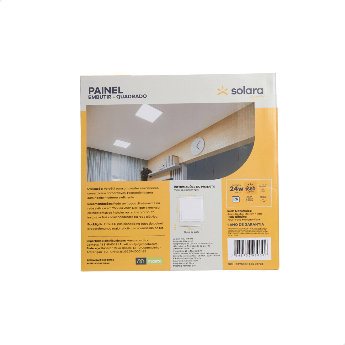 Combo 10 Painéis Plafon LED Embutir 24W Solara Combo 10 Painéis Plafon LED Embutir 24W Solara