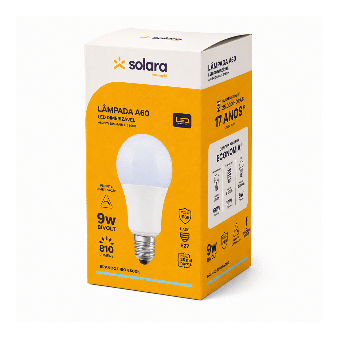 Lâmpada LED Dimerizável A60 9W – 810 Lúmens 127/240V IP65 - Solara Lâmpada LED Dimerizável A60 9W – 810 Lúmens 127/240V IP65 - Solara