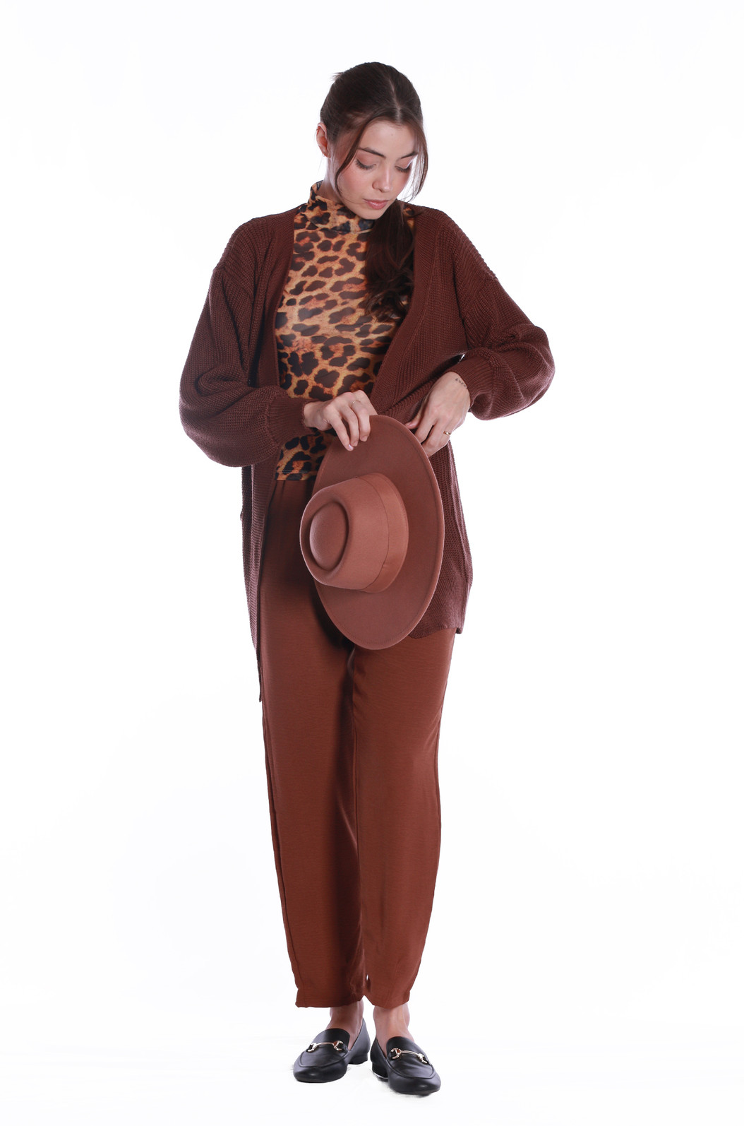 Cardigan Tricô Feminino Norma Marrom