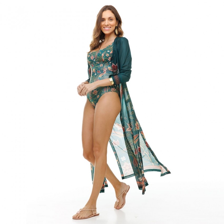 Saída de Praia Longa Cancún Pássaros e Flores Fundo Verde