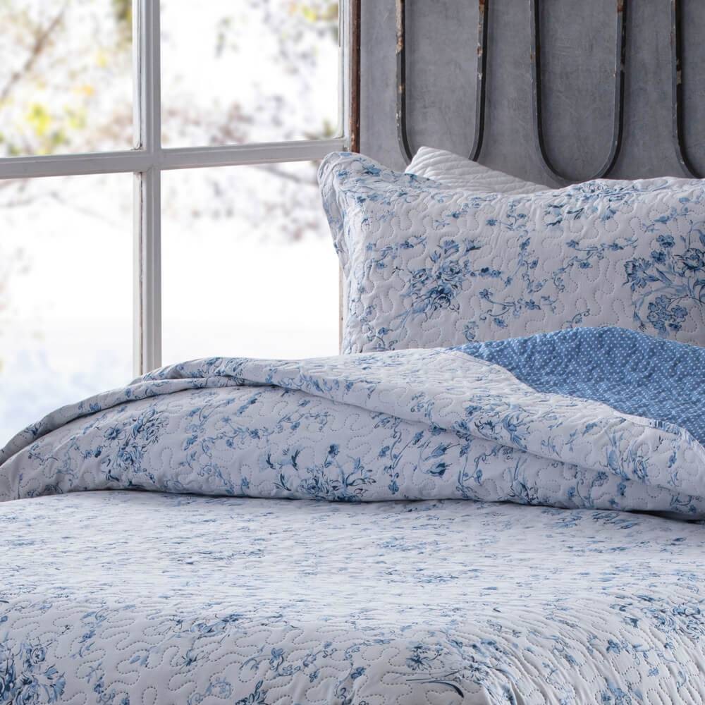 Kit  Cobre-leito Queen Bouti Microfibra Ultrasonic Estampada 2,40 x 2,60 m + 2 Porta-travesseiros - Yoani