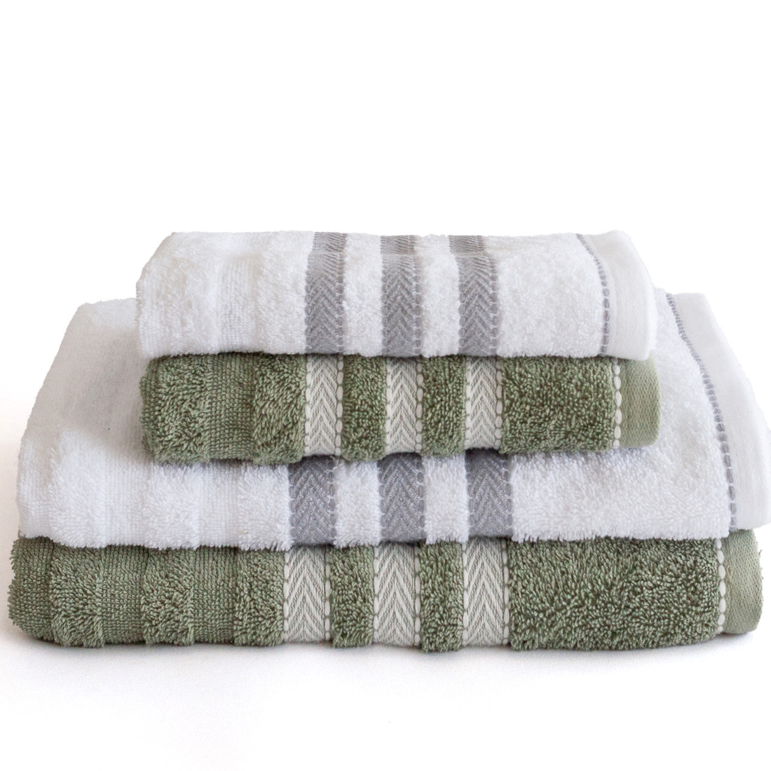 Jogo de Toalha Banho 4 Peças Lumi - Verde e Branco Jogo com Banhão