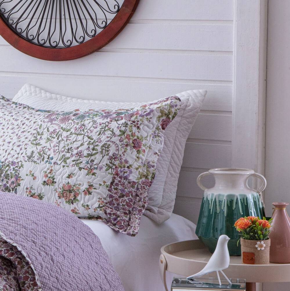 Kit  Cobre leito Casal Bouti Microfibra Ultrasonic Estampada 2,20 x 2,40 m + 2 Porta-travesseiros - Kathrine