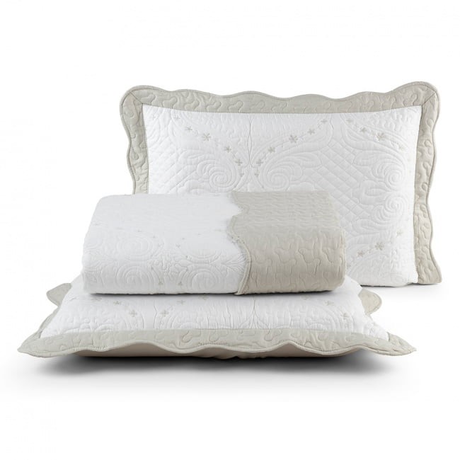 Kit Colcha Cobre Leito Queen Microfibra Dupla face com Porta-travesseiros Arabesque Areia