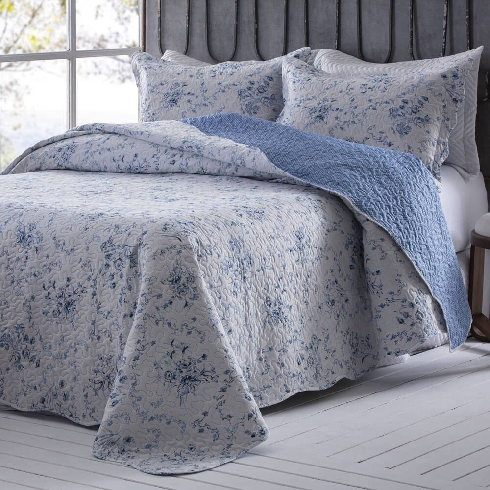 Kit  Cobre-leito Casal Bouti Microfibra Ultrasonic Estampada 2,20 x 2,40 m + 2 Porta-travesseiros - Yoani