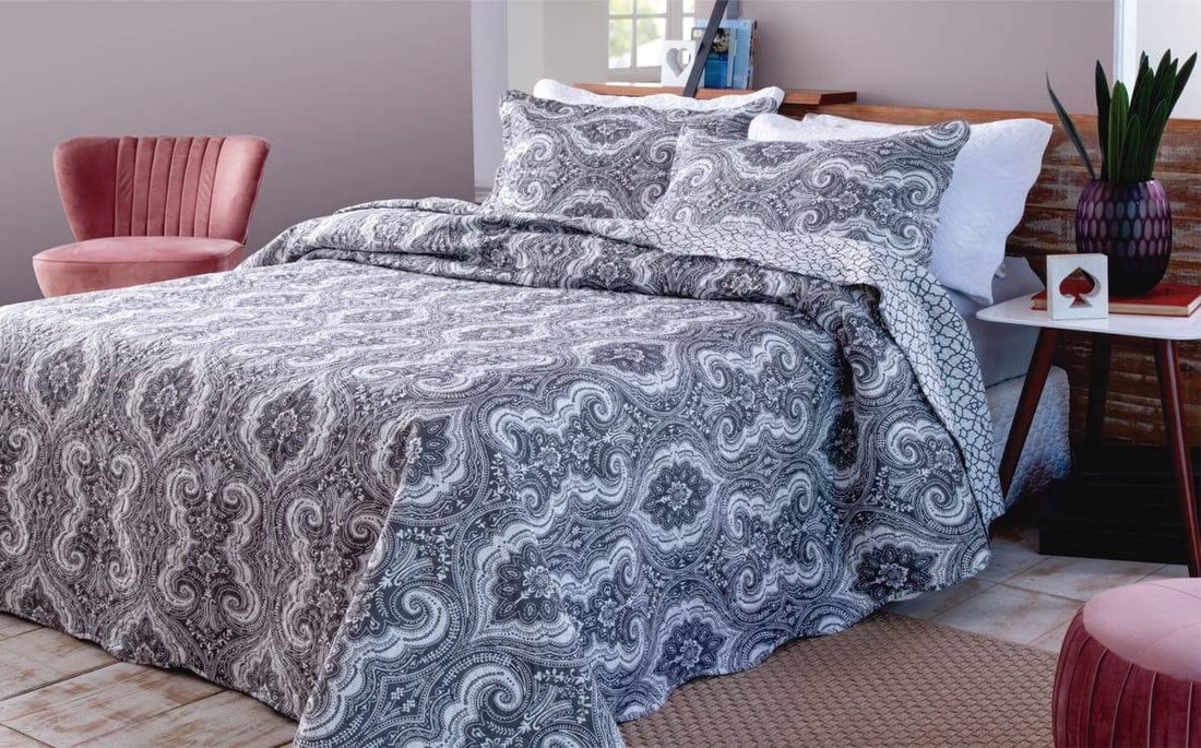 Kit 1 Cobre-leito Solteiro Bouti Microfibra Ultrasonic Estampada 1,80 x 2,20 m + Porta-travesseiros - Liane