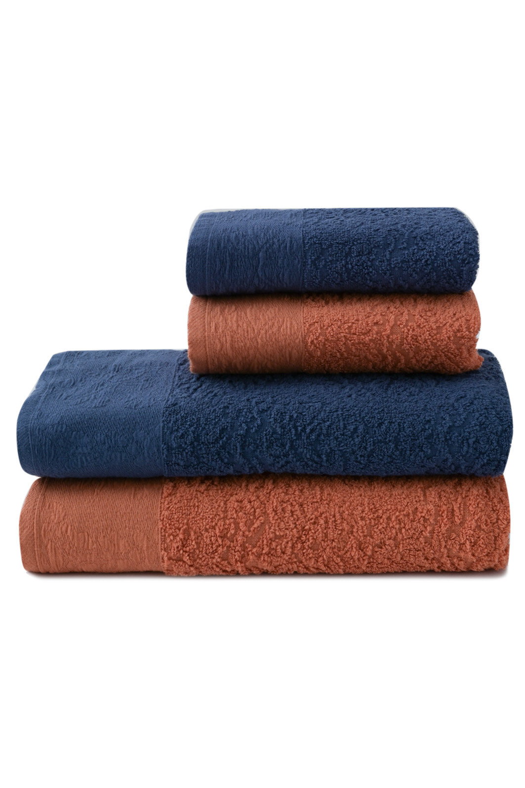 Jogo De Toalhas Banho Fio Penteado Splendore 4 Peças - Terracota e Marinho Jogo De Toalhas Banho Fio Penteado Splendore 4 Peças - Terracota e Marinho