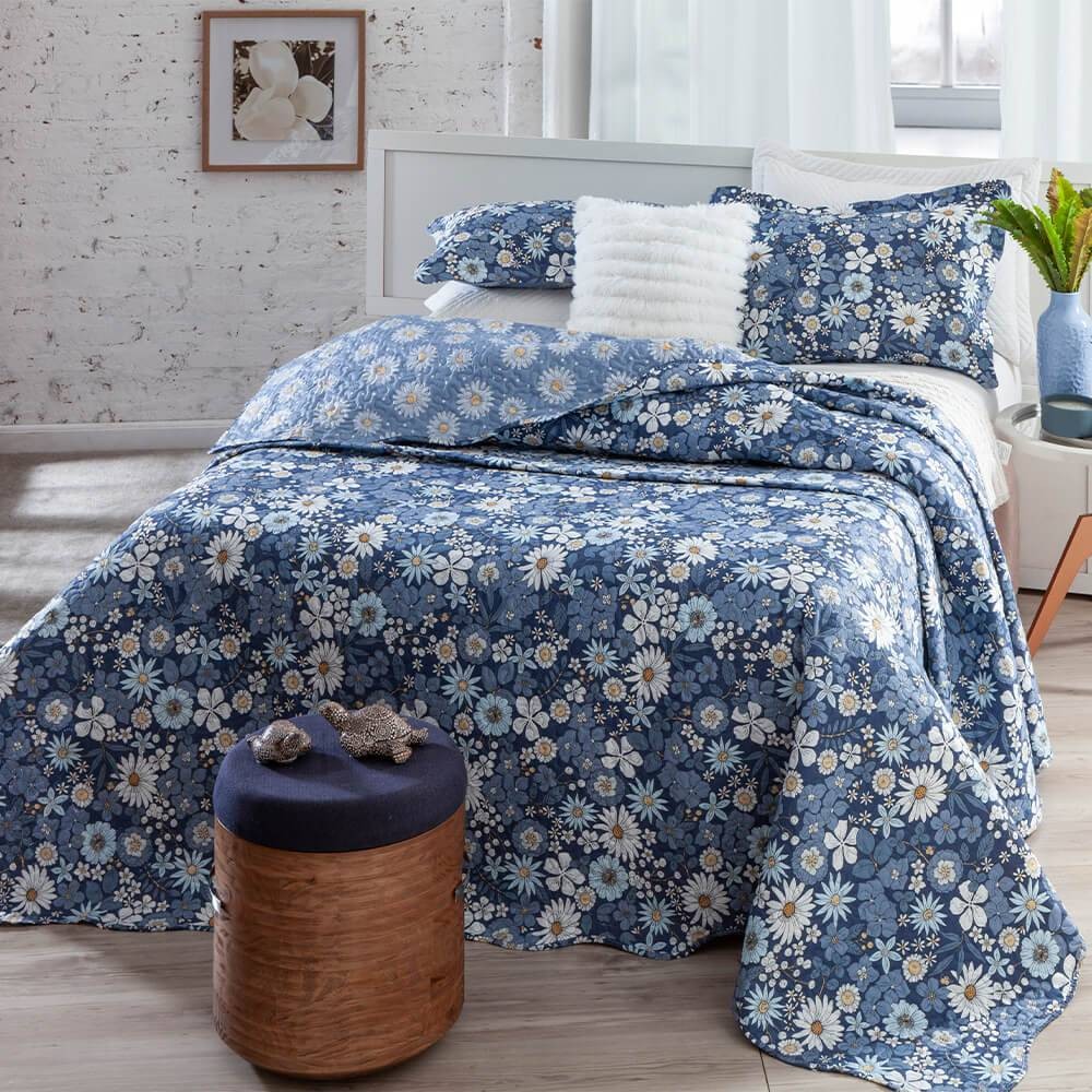 Kit 3 Peças Cobre leito Casal Bouti Microfibra Ultrasonic Estampada + 2 Porta-travesseiros - Frida