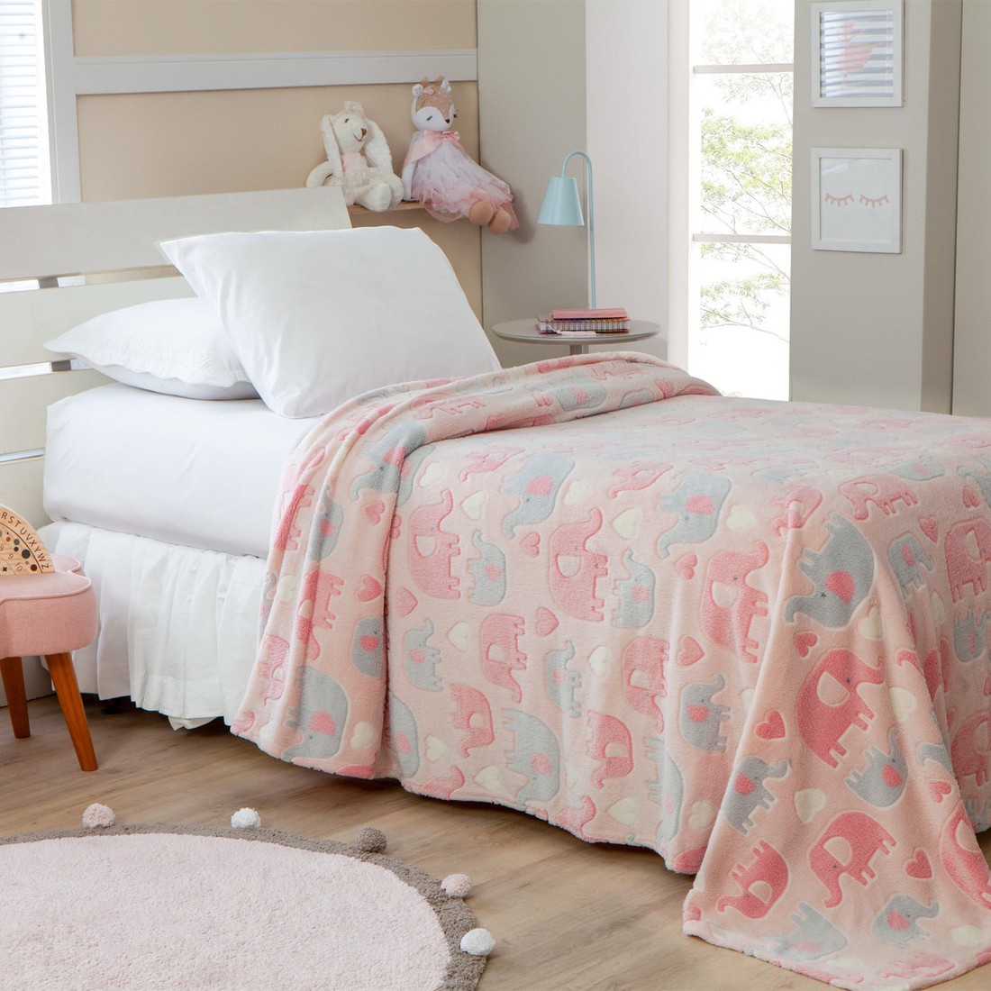 Manta Infantil Solteiro Microfibra Soft Brilha no Escuro - Elefantinha