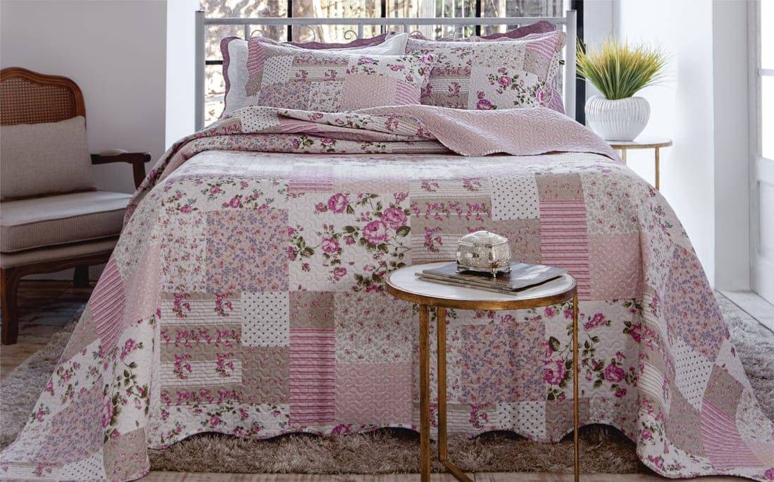 Kit  Cobre leito Queen Bouti Microfibra Ultrasonic Estampada 2,40 x 2,60 m + 2 Porta-travesseiros - Ester