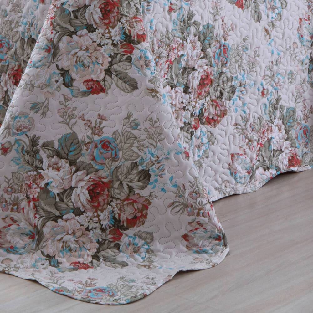 Kit  Cobre-leito Queen Bouti Microfibra Ultrasonic Estampada 2,40 x 2,60 m + 2 Porta-travesseiros - Eliza