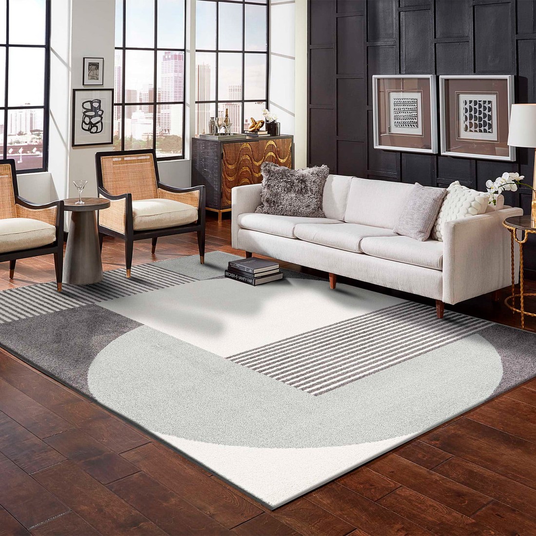 Tapete para Sala Grande Hathor Geometrico Off White 200x250 Tapete para Sala Grande Hathor Geometrico Off White 200x250