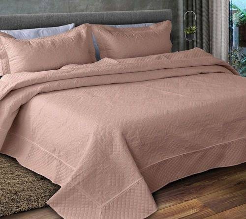 Kit 1 Colcha King Provence Microfibra Matelacê Ultrasonic + 2 Porta-Travesseiros 2,60 x 2,80m - Nude