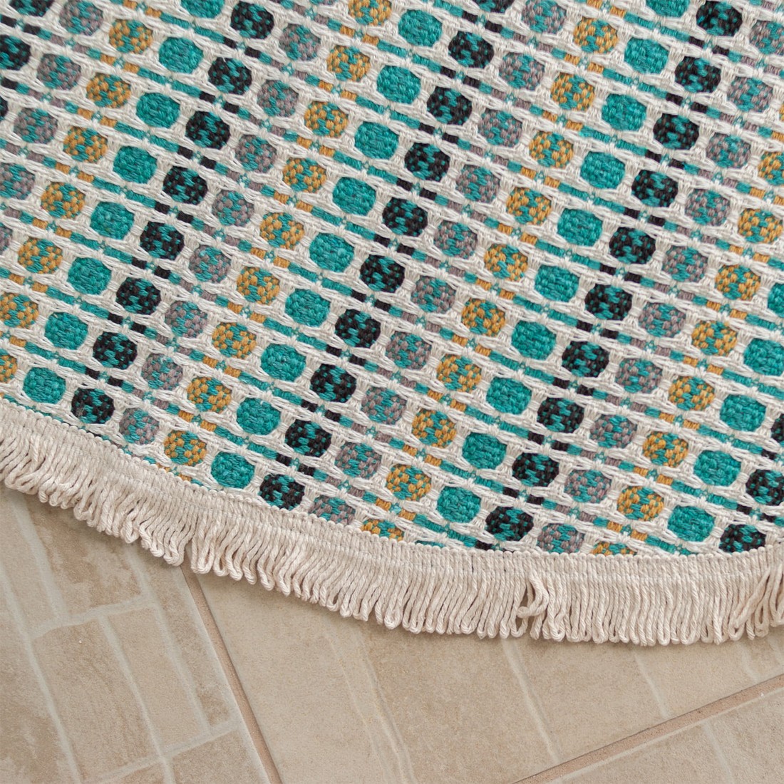 Tapete Redondo para Sala 1,50m de Algodão Contemporâneo Indiano Turquesa 