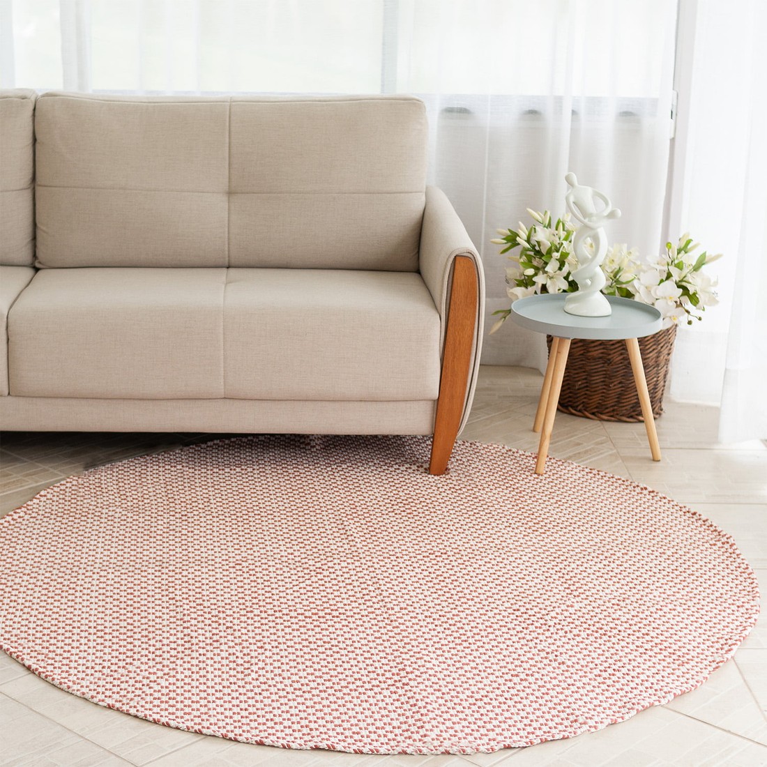 Tapete Redondo para Sala 2,00m de Algodão Contemporâneo Pilão Terracota Tapete Redondo para Sala 2,00m de Algodão Contemporâneo Pilão Terracota