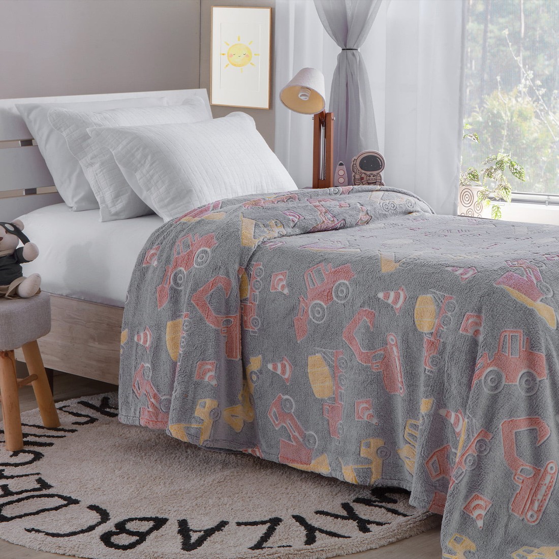 Manta Infantil Solteiro Microfibra Soft Brilha no Escuro - Construtor