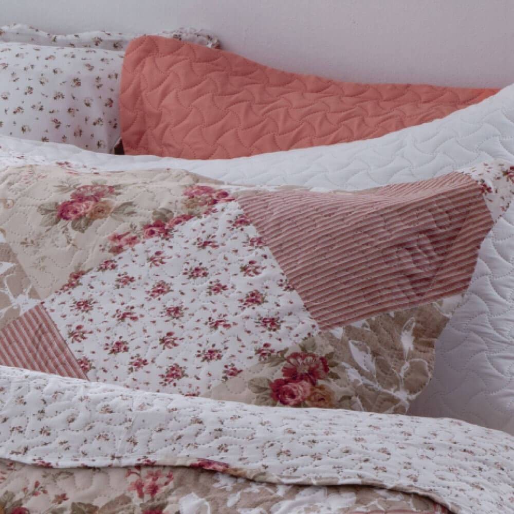 Kit 1 Cobre-leito Casal Bouti Microfibra Ultrasonic Estampada 2,20 x 2,40 m + 2 Porta-travesseiros - Flora