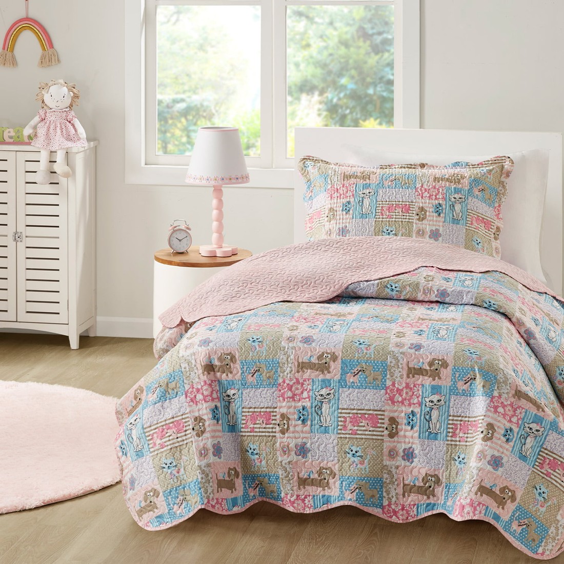 Kit Cobre Leito Colcha Infantil 2 Peças Solteiro Estampada Gatinhos e Cachorrinhos Kit Cobre Leito Colcha Infantil 2 Peças Solteiro Estampada Gatinhos e Cachorrinhos