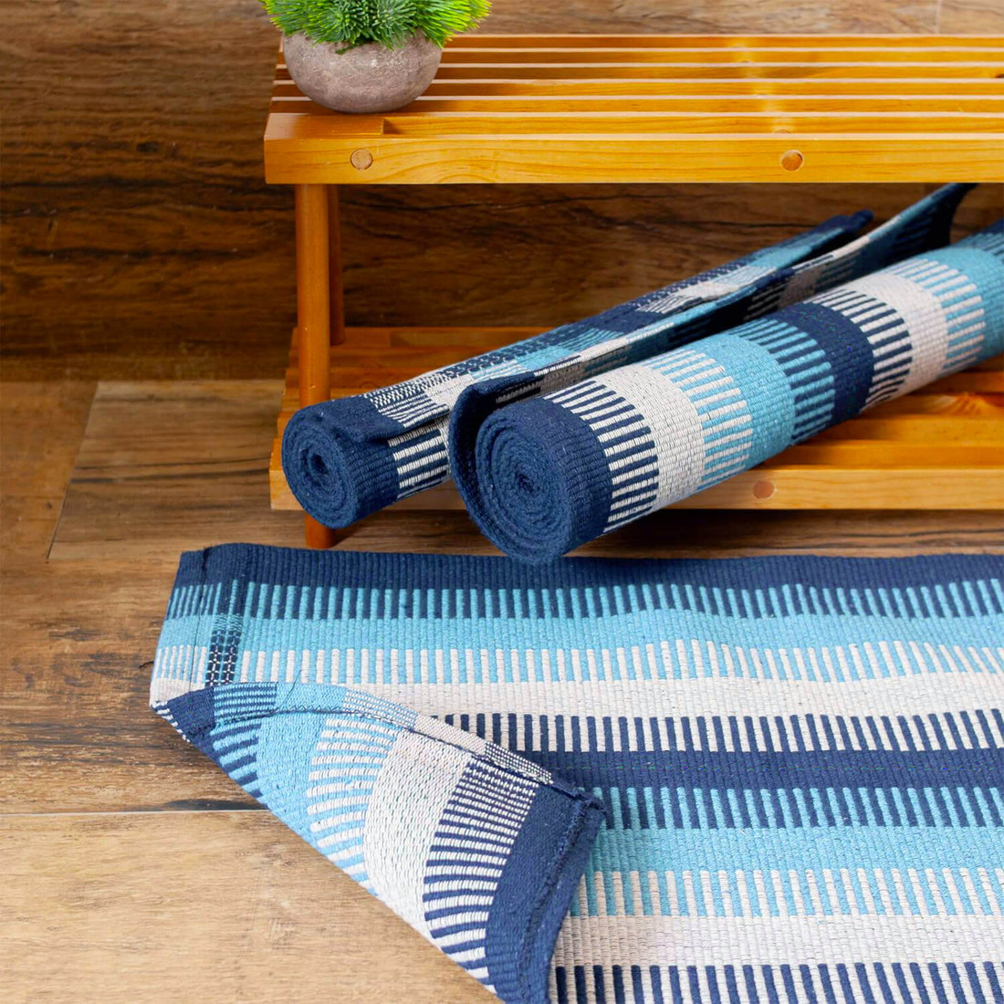 Kit de Cozinha 3 Peças Algodão Aquarela Azul