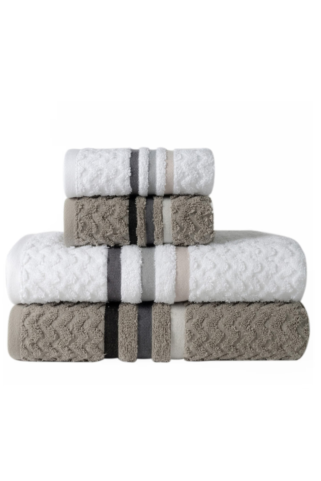 Jogo de Toalha Banho 4 Peças Trento - Branco e Cinza Jogo com Banhão