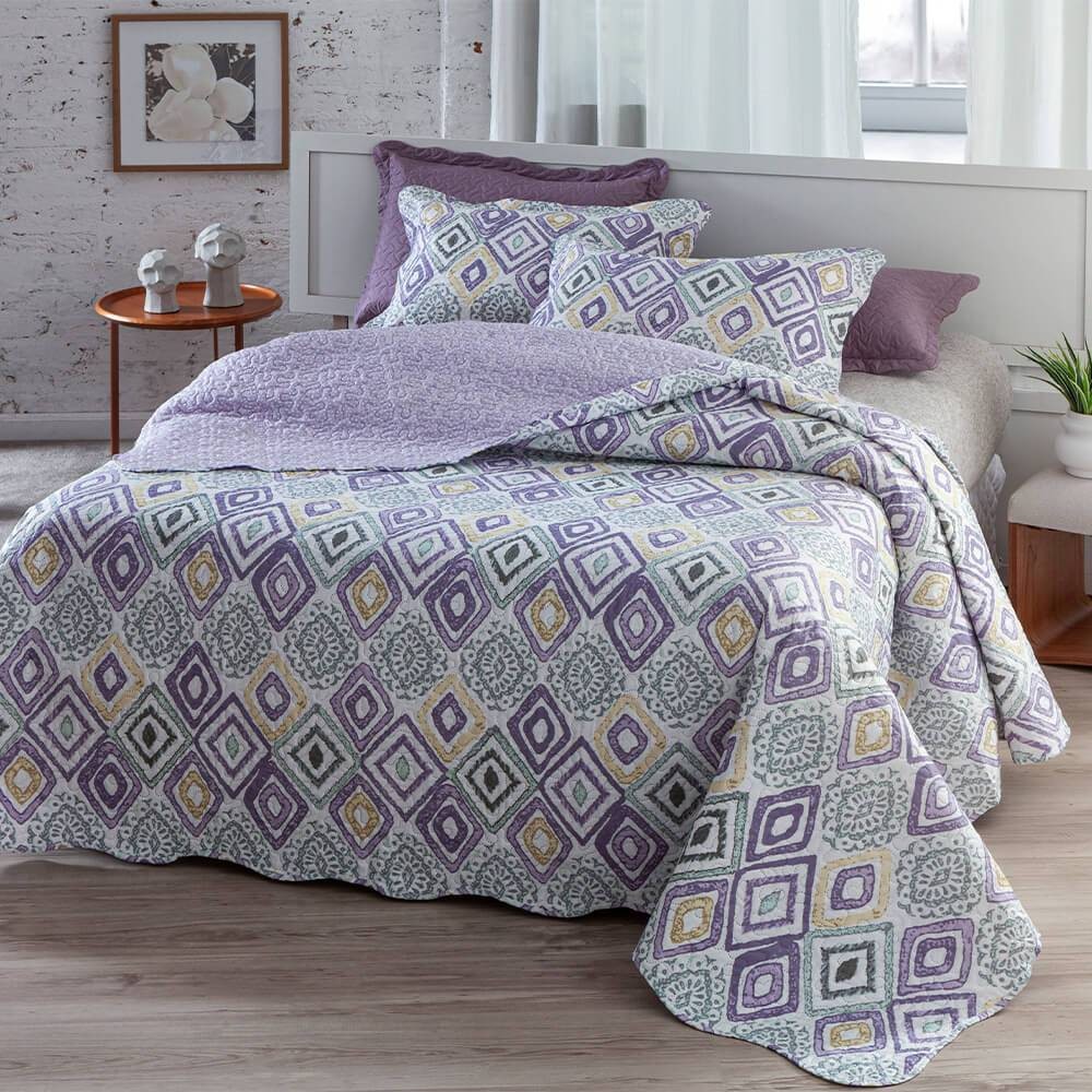 Kit 1 Cobre Leito Colcha King 3 Peças Bouti Matelassê e 2 Porta Travesseiros - Violet Kit 1 Cobre Leito Colcha King 3 Peças Bouti Matelassê e 2 Porta Travesseiros - Violet