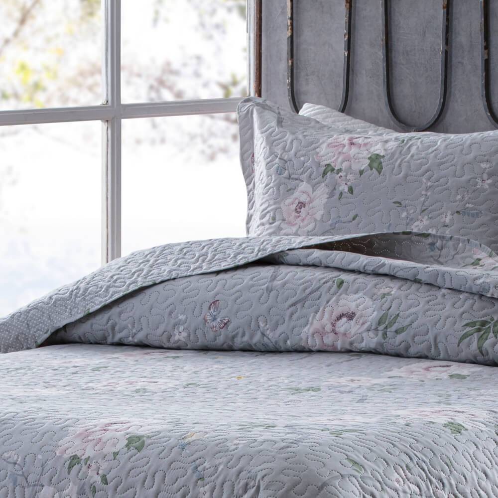 Kit  Cobre-leito King Bouti Microfibra Ultrasonic Estampada 2,60 x 2,80 m + 2 Porta-travesseiros - Sofia