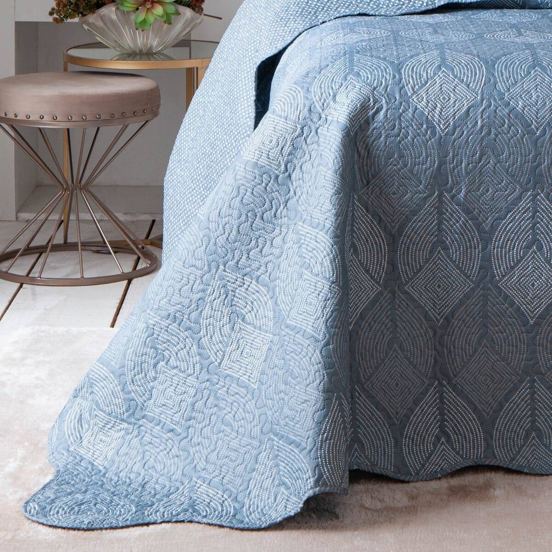 Kit 3 Peças Cobre leito Casal Bouti Microfibra Ultrasonic Estampada + 2 Porta-travesseiros - Isis