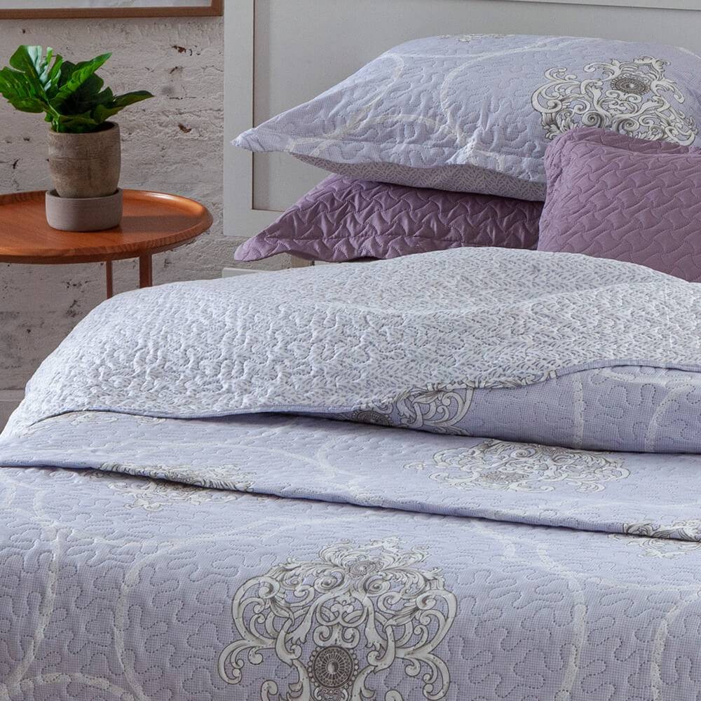 Kit 3 Peças Cobre leito Casal Bouti Microfibra Ultrasonic Estampada + 2 Porta-travesseiros - Hilda