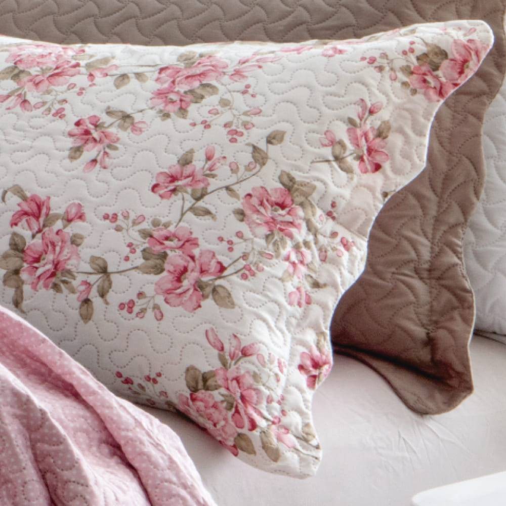 Kit  Cobre-leito Queen Bouti Microfibra Ultrasonic Estampada 2,40 x 2,60 m + 2 Porta-travesseiros - Lili