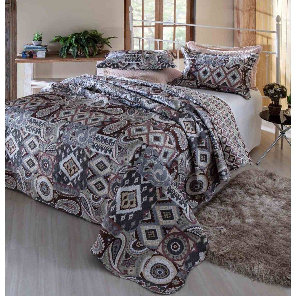 Kit 1 Cobre-leito Queen Bouti Microfibra Ultrasonic Estampada 2,40 x 2,60m + 2 Porta-travesseiros - Allana Kit 1 Cobre-leito Queen Bouti Microfibra Ultrasonic Estampada 2,40 x 2,60m + 2 Porta-travesseiros - Allana