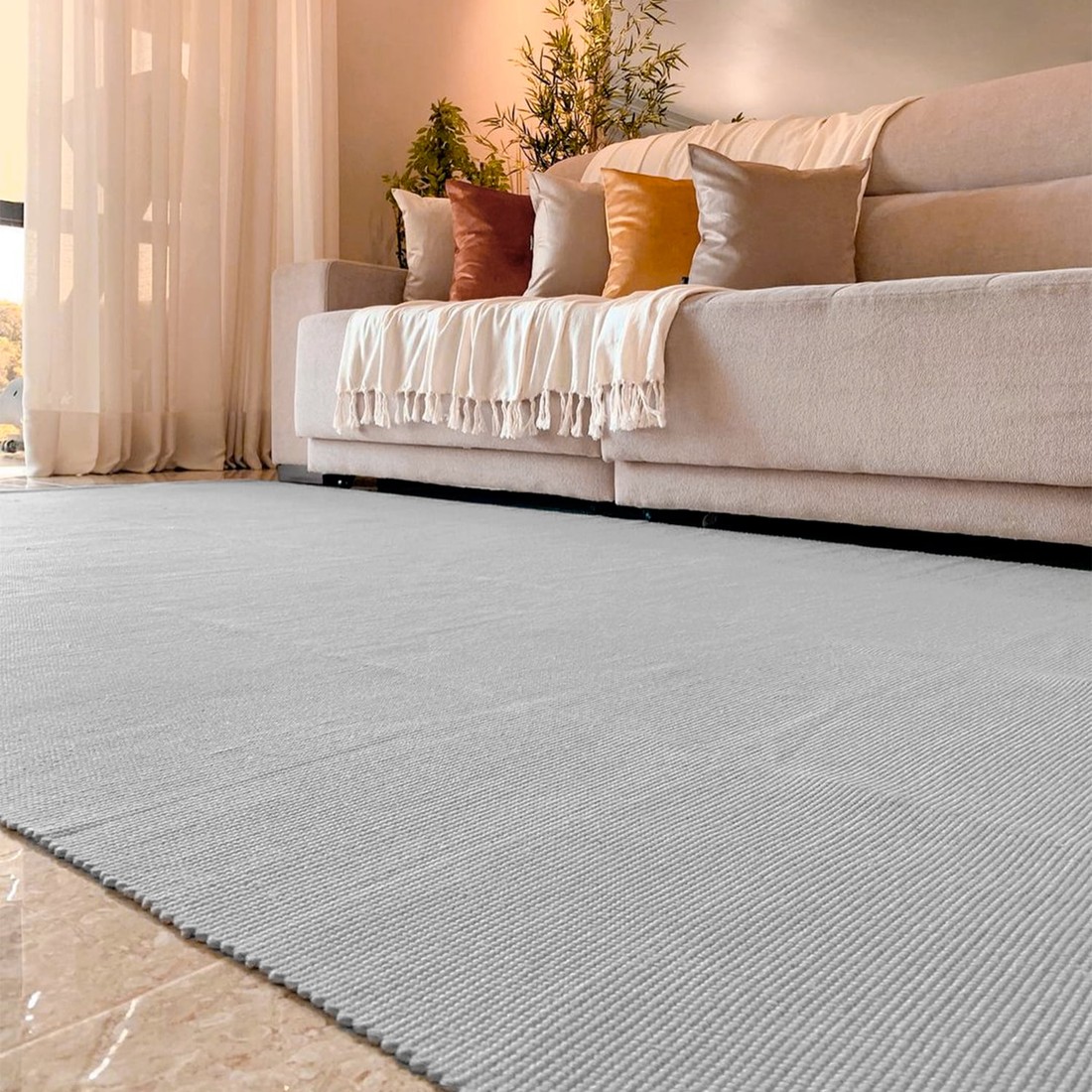 Tapete Artesanal Trama Basic Grande para Sala Liso Cinza 1,50x2,50