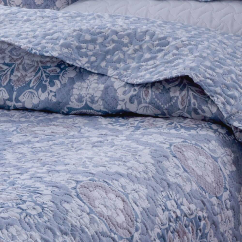 Kit 1 Cobre-leito Queen Bouti Microfibra Ultrasonic Estampada 2,40 x 2,60 m + 2 Porta-travesseiros - Duda