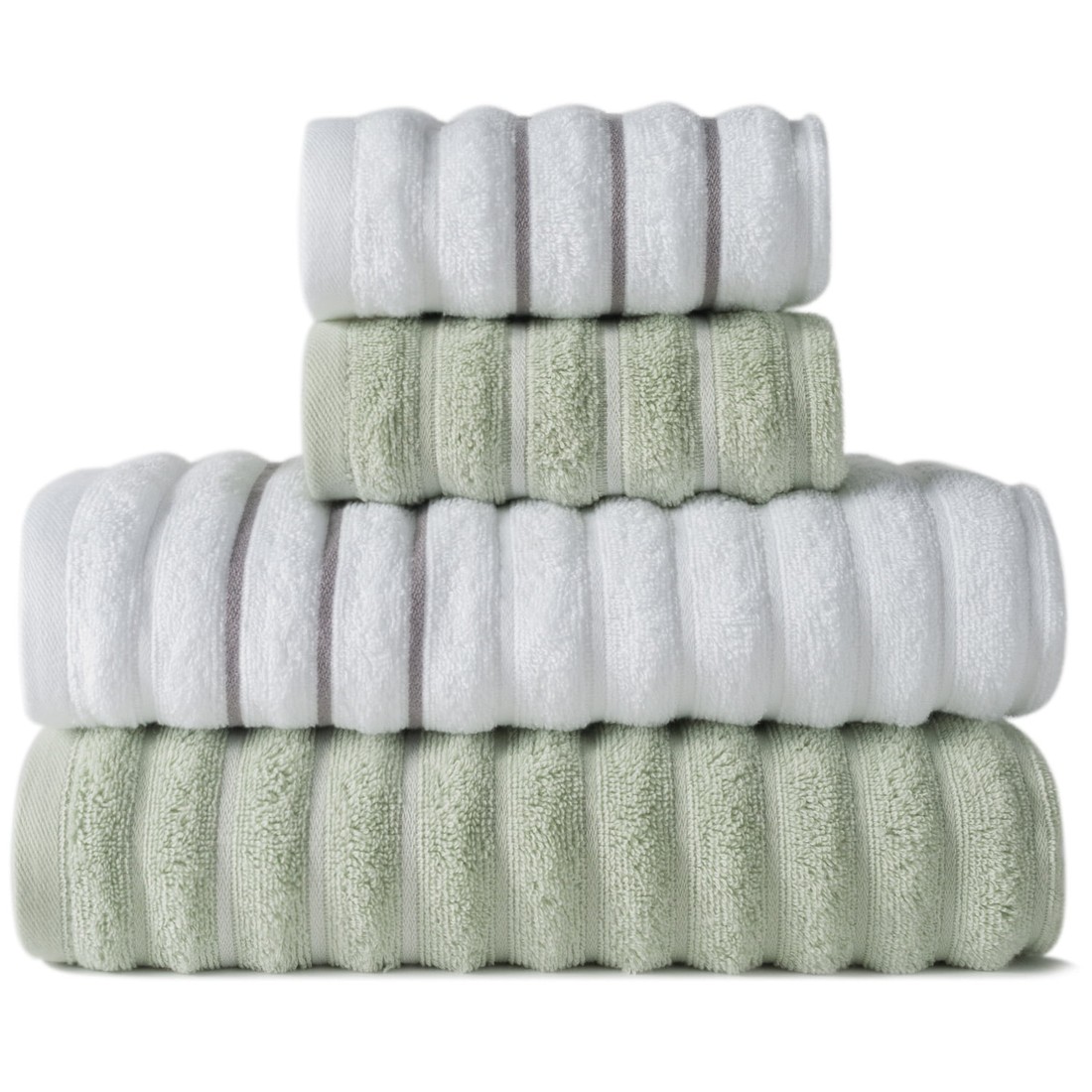 Jogo de Toalha 4 Peças Wave - Branco e Verde Jogo Banhão