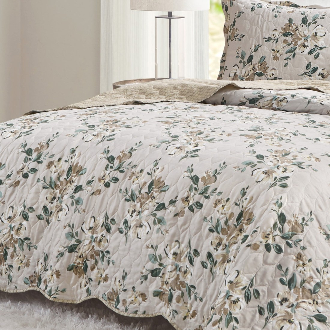 Kit Cobre leito Colcha Queen 3 Peças Bouti Dupla Face Microfibra Costurada - Cora