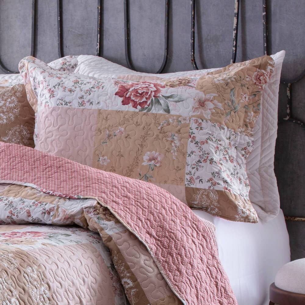 Kit  Cobre leito King Bouti Microfibra Ultrasonic Estampada 2,60 x 2,80 m + 2 Porta-travesseiros - Teresa