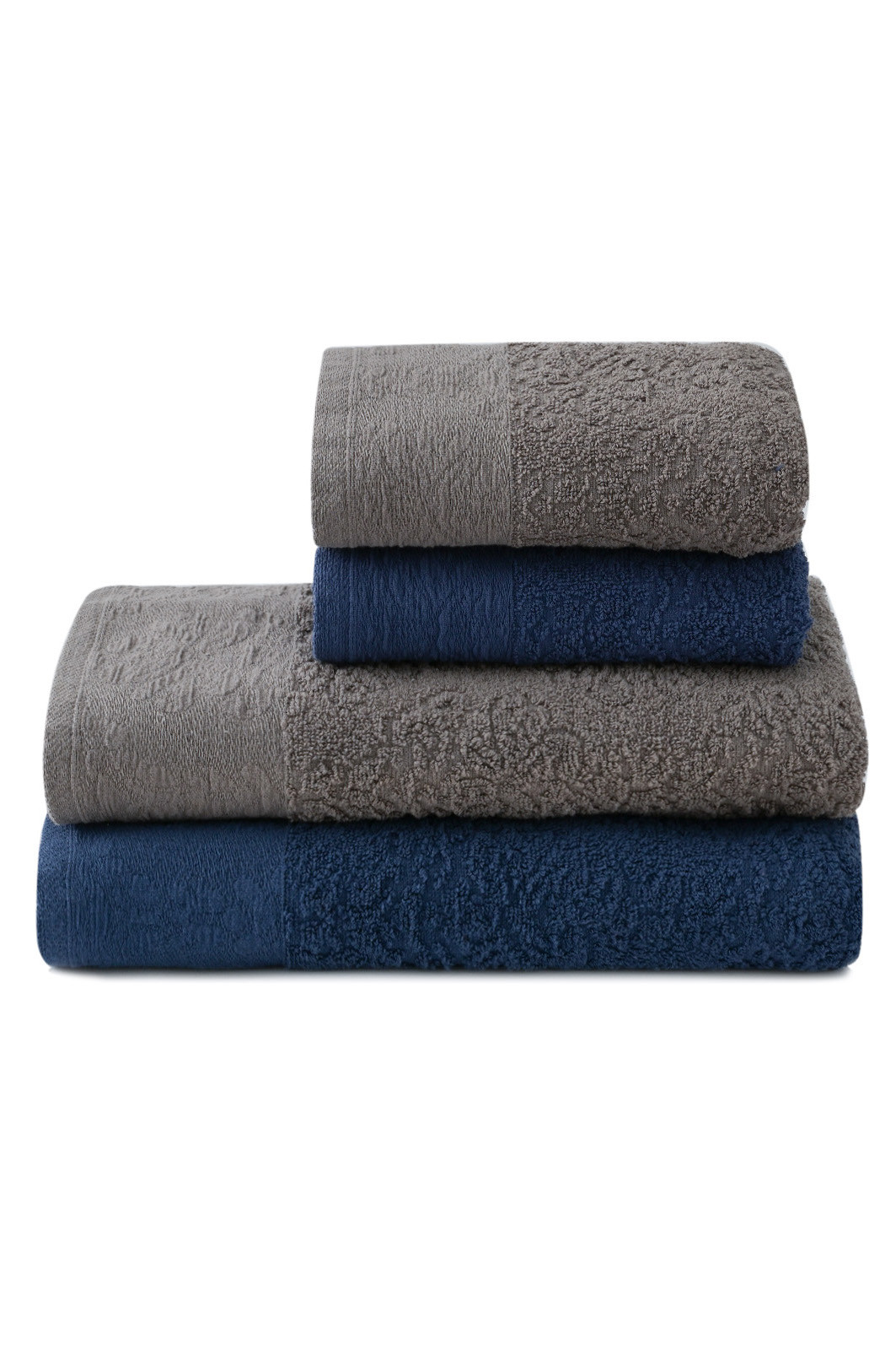 Jogo De Toalhas Banho Fio Penteado Splendore 4 Peças - Marinho e Chumbo