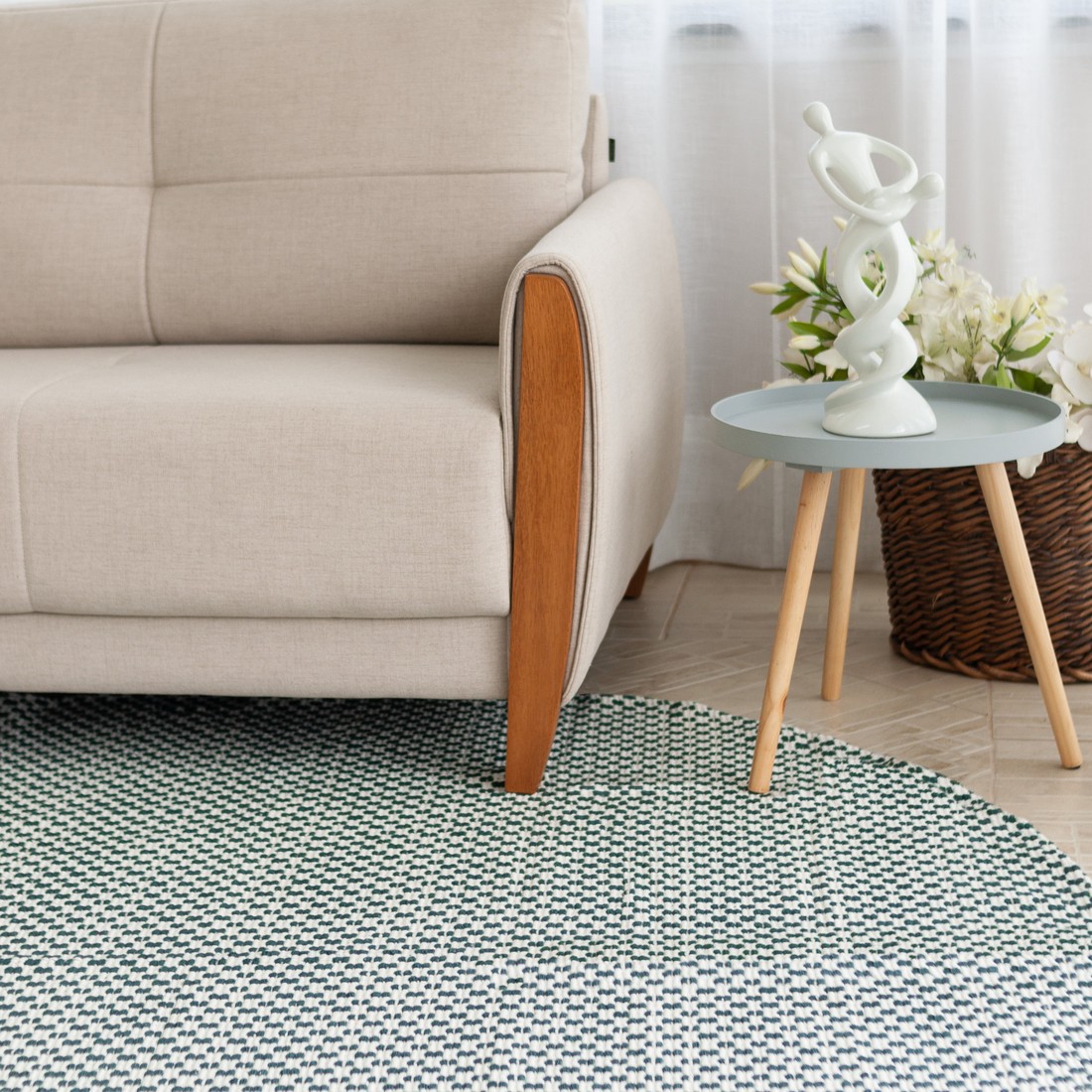 Tapete Redondo para Sala 2,00m de Algodão Contemporâneo Pilão Verde Tapete Redondo para Sala 2,00m de Algodão Contemporâneo Pilão Verde