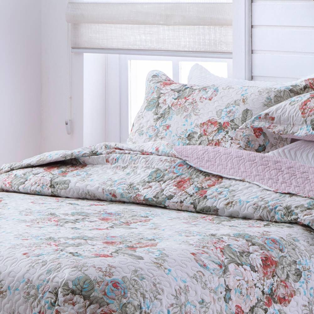 Kit  Cobre leito Casal Bouti Microfibra Ultrasonic Estampada 2,20 x 2,40 m + 2 Porta-travesseiros - Eliza