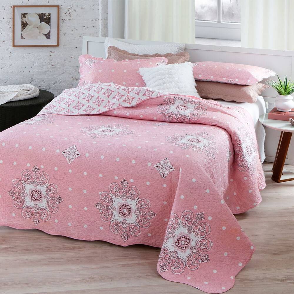 Kit 3 Peças Cobre leito Casal Bouti Microfibra Ultrasonic Estampada + 2 Porta-travesseiros - Bella